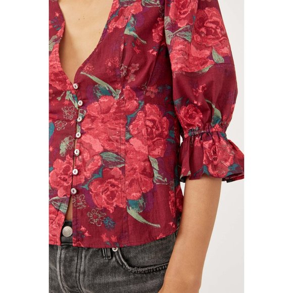 🎉LAST CHANCE🎉 NWT Free People I Found You Printed Top / Wine - Picture 4 of 7